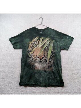 Y2K The Mountain Tiger Graphic Tee T-Shirt Short Sleeve Tie Dye Green Men Sz L